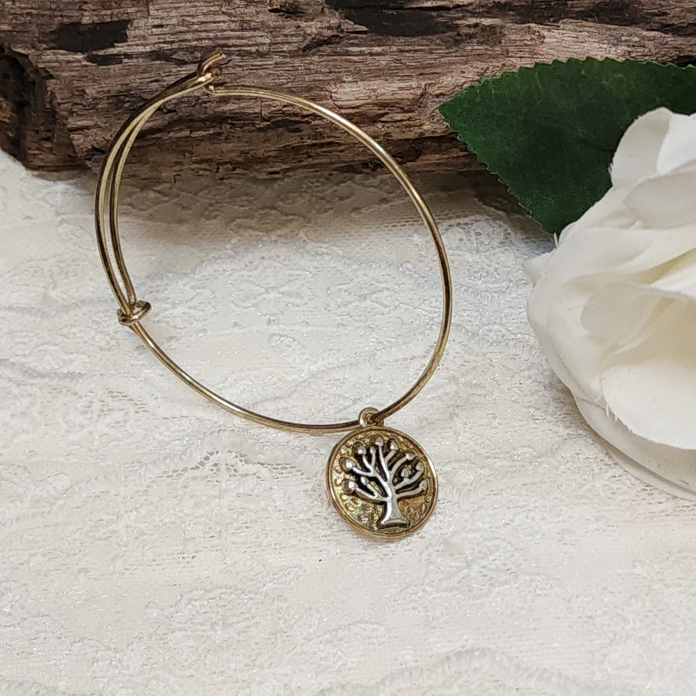 Gold and Silver Toned Tree of Life Charm Bangle Bracelet